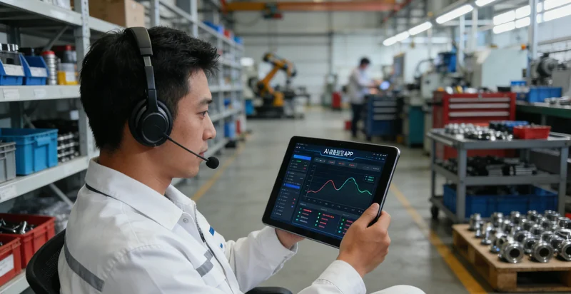 逻辑芯片洁净室内,工程师正在查看设备运行数据大屏