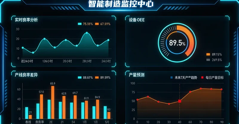 生产车间现场的电子看板,显示实时工艺参数曲线
