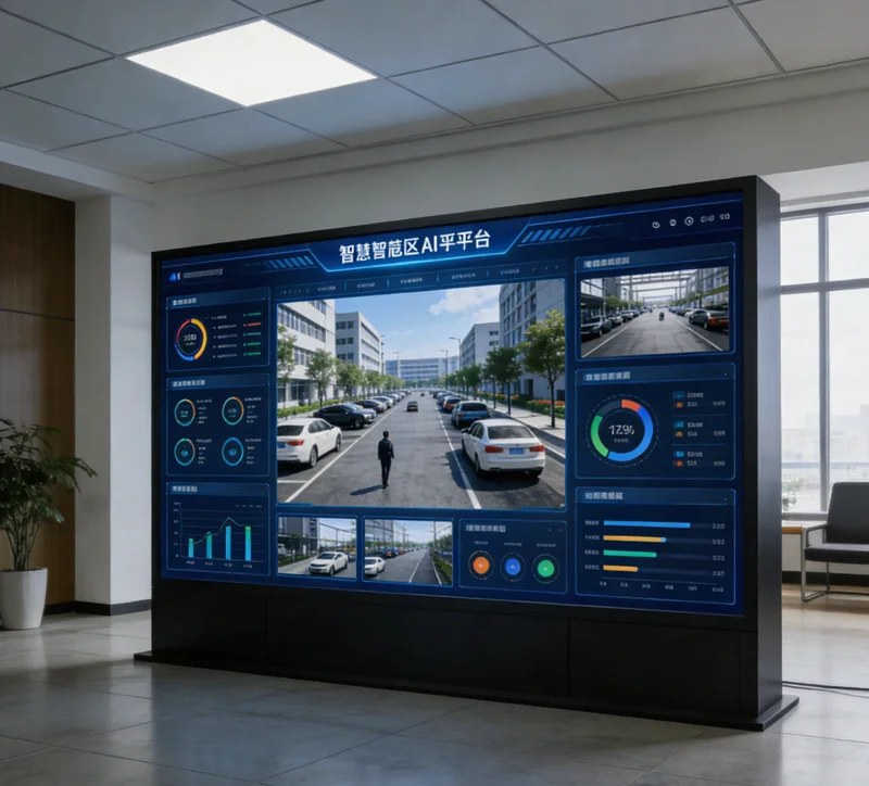 一张简化的AI排放监测系统架构图,展示传感器、采集器、边缘计算盒到云平台的连接