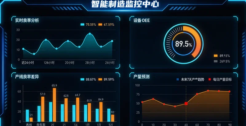 一张信息图,左侧显示振动传感器安装在设备轴承座上,右侧是电脑屏幕上清晰的数据趋势图和预警提示,展示预测性维护的工作流程。