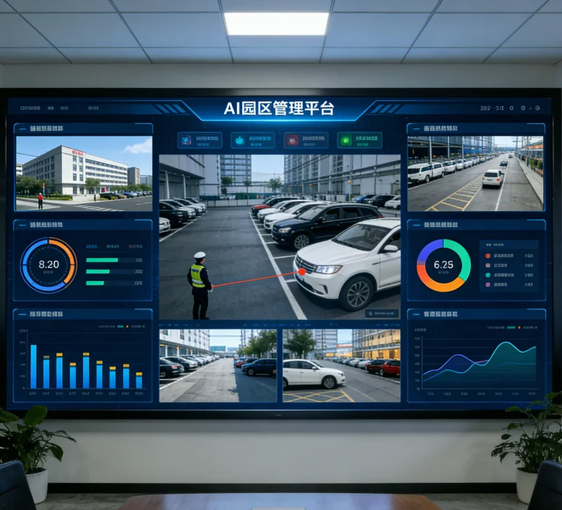 简洁的AI行为识别系统后台界面，显示实时报警和统计图表