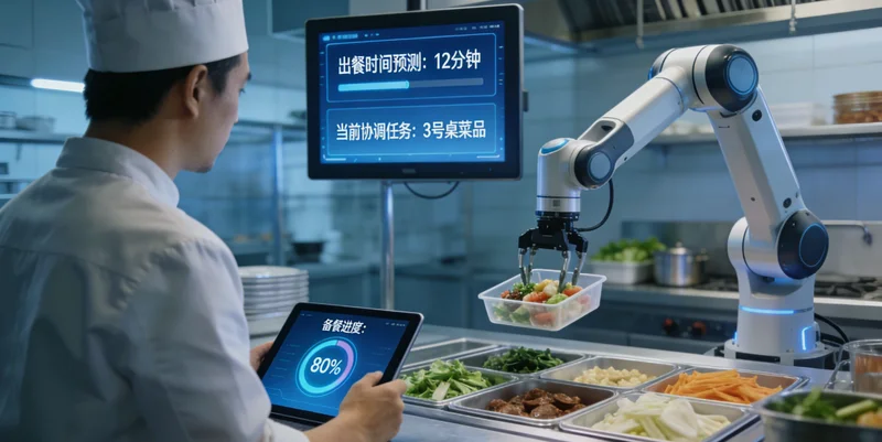 徽菜馆内,服务员面对顾客询问推荐菜品时面露难色,顾客翻看菜单犹豫不决的场景。