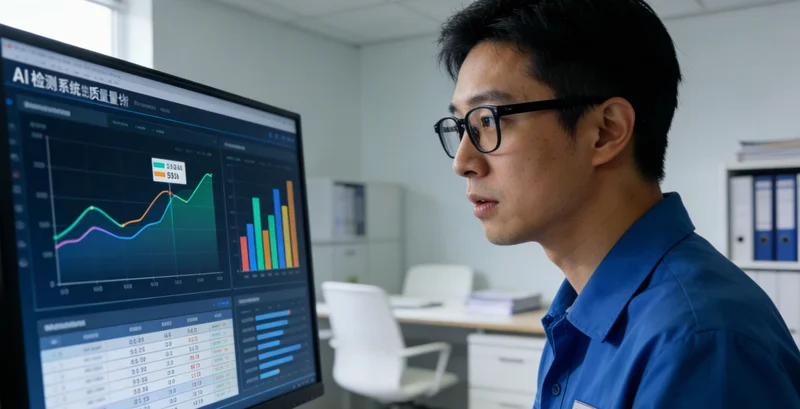 EPE胶膜生产线上，质检员正在强光下检查膜面