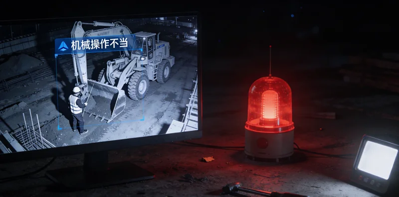 焚烧发电厂中控室内，多个屏幕显示着锅炉火焰和烟囱排放的实时画面