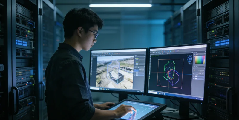 工程师在电脑前对监控画面中的目标进行标注，用于训练AI模型