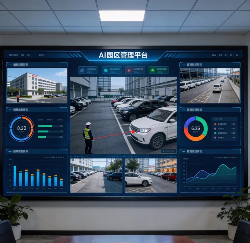 一个航天器精密装配工位的特写，上方部署有工业相机和指示灯，用于AI行为监控。