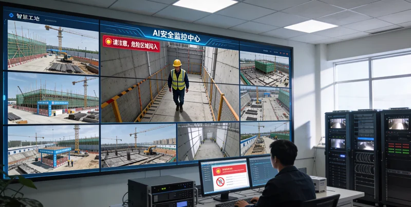 框剪结构高层施工现场，工人在高空绑扎钢筋