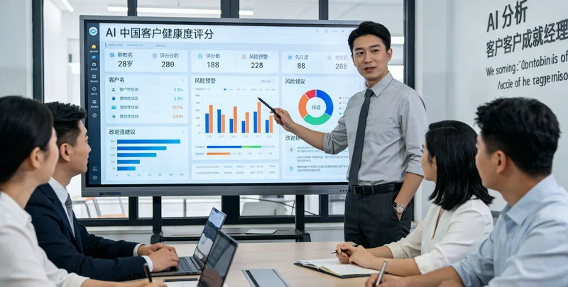 销售人员在查看AI推送的客户线索并进行跟进