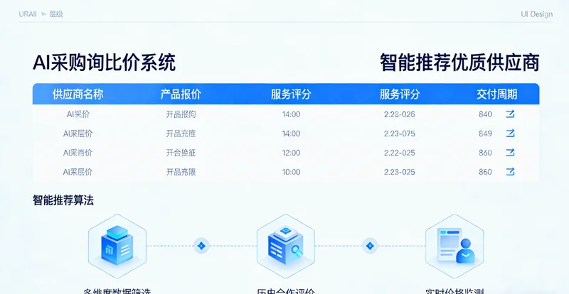 一张布满复杂Excel表格的电脑屏幕，旁边是写满供应商信息的便利贴，表现传统采购的杂乱