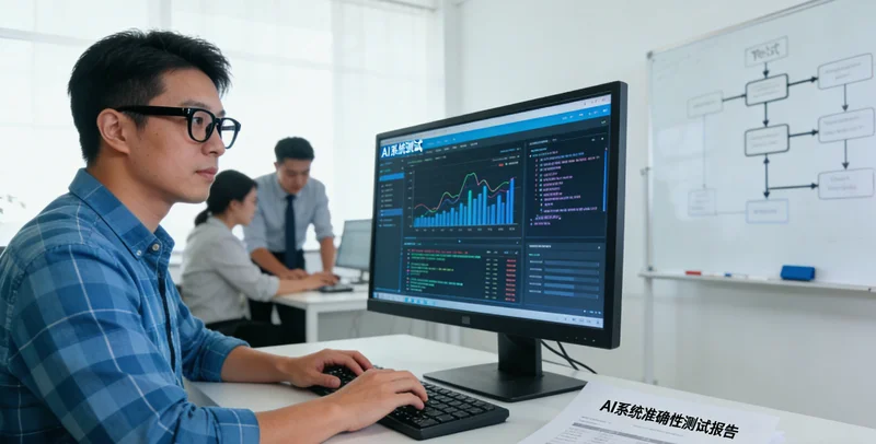 工程师正在铸造车间现场，调试一台临时安装的AI摄像头设备，背景是砂型处理线。