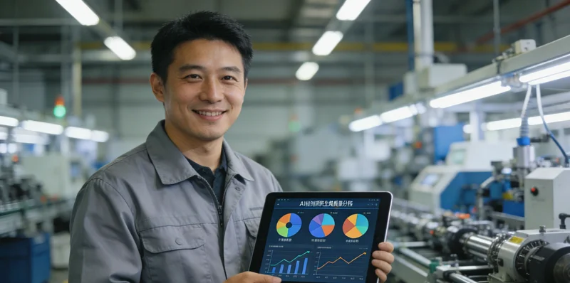 实木颗粒板生产线末端，质检员正在灯光下仔细检查板面