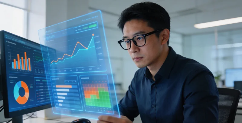 业务人员在会议室讨论数据看板上的预测结果