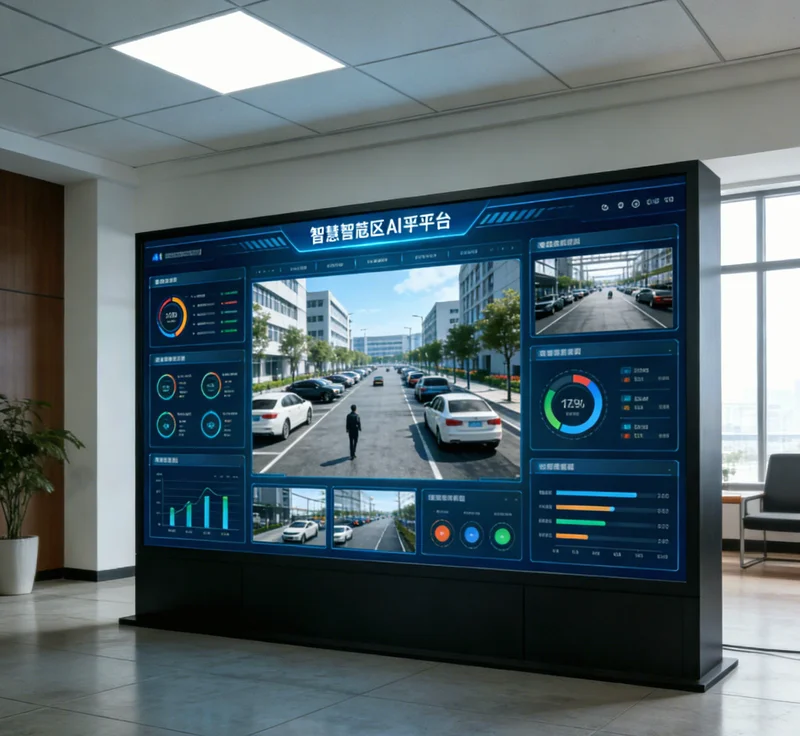 印刷机操作侧,屏幕上显示AI节能系统的实时监控与优化建议界面