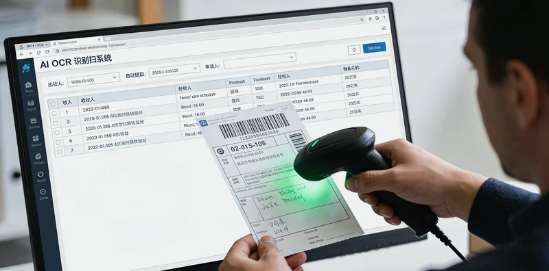 机场货运办公室内,员工正在人工核对大量纸质运单和电脑数据