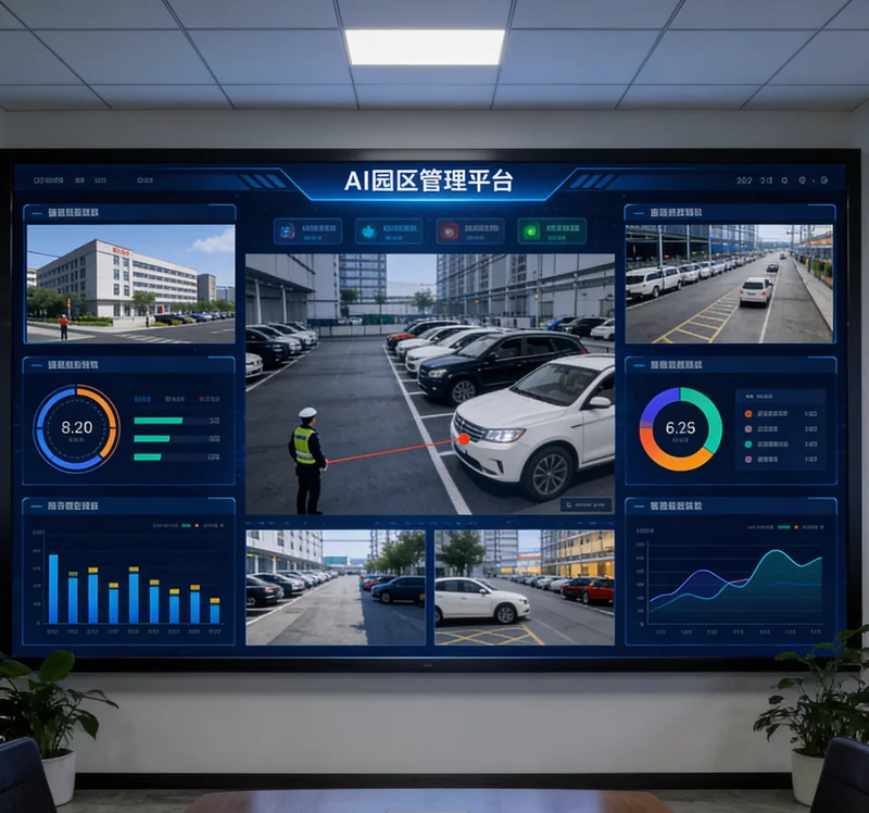 变电站内GIS设备局部特写,上方安装有小型AI巡检摄像头