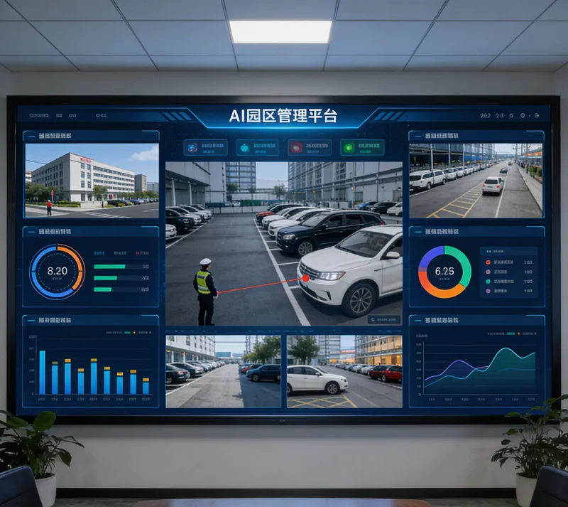 AI系统界面,实时识别出未戴安全帽的工人并弹出告警框