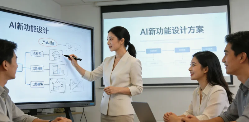 施工现场，工人正仰头用手电筒检查石膏板吊顶接缝处