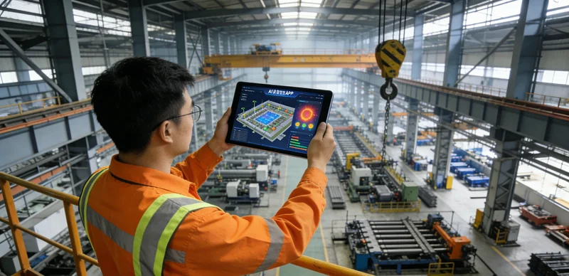 安全员在工地巡查,背景是传统监控摄像头