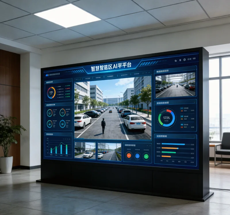 AI智能监控系统后台,大屏显示实时报警信息与画面