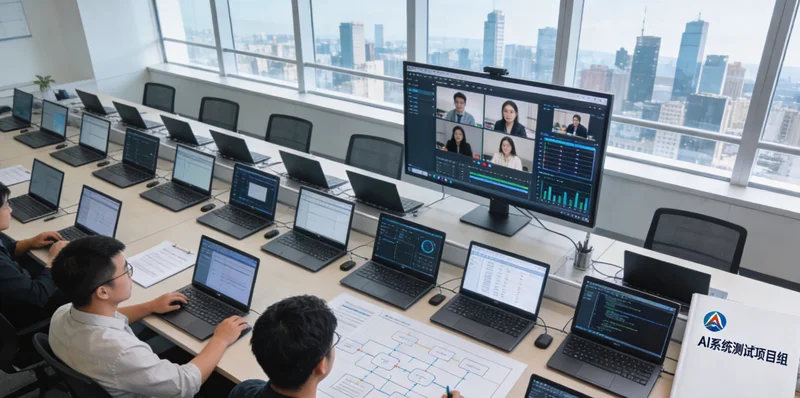 夜间桥梁工地,工人正在绑扎钢筋,旁边施工员手持图纸检查