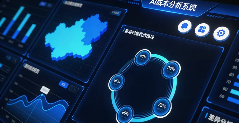 研磨车间安全员正在巡检，旁边有成本分析图表