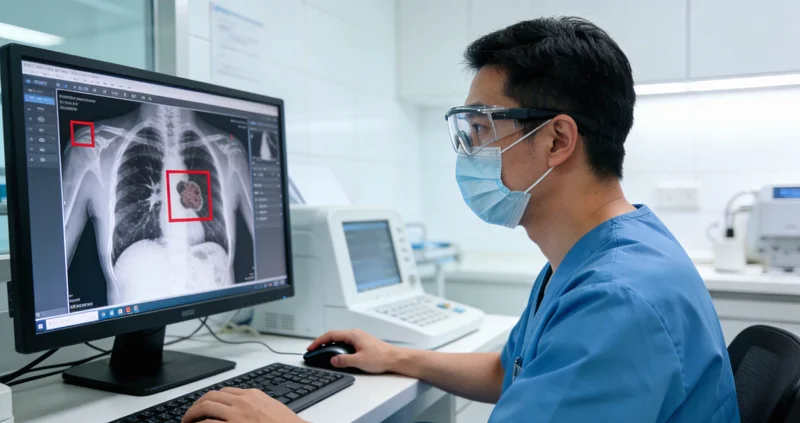 办公桌上堆积如山的体检报告与电脑屏幕