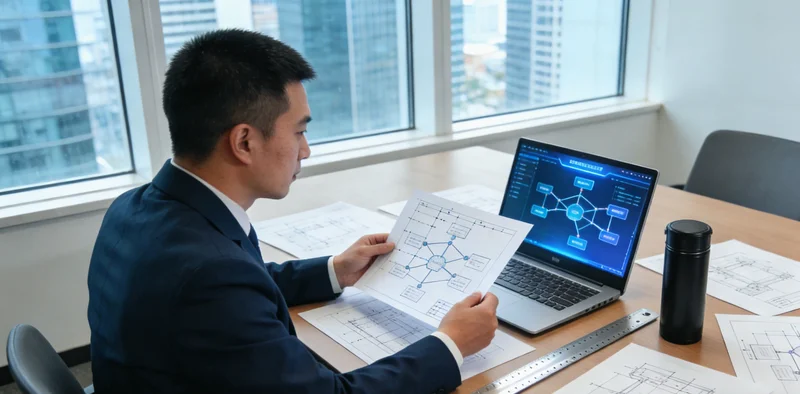 桌面上摆放着几家供应商的方案文档，正在进行对比分析