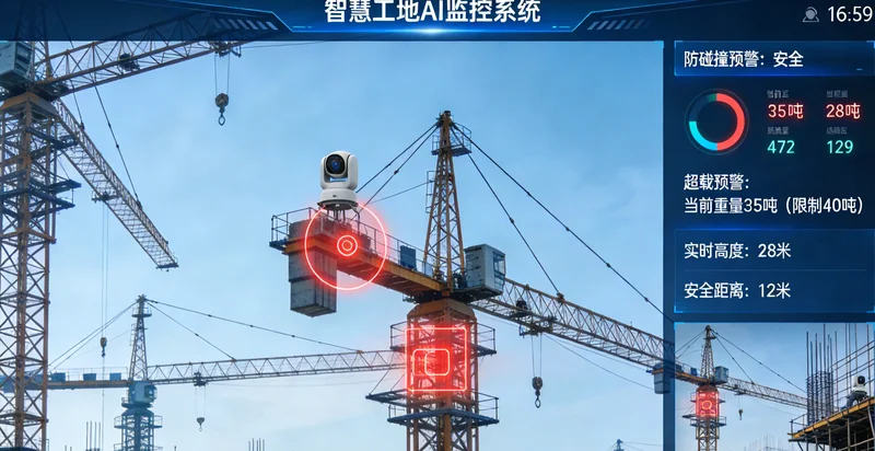 建造师在工地上通过手机向AI系统提问的场景