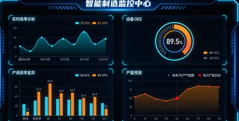 电脑屏幕上显示着注塑工艺参数的实时监控曲线与预警提示