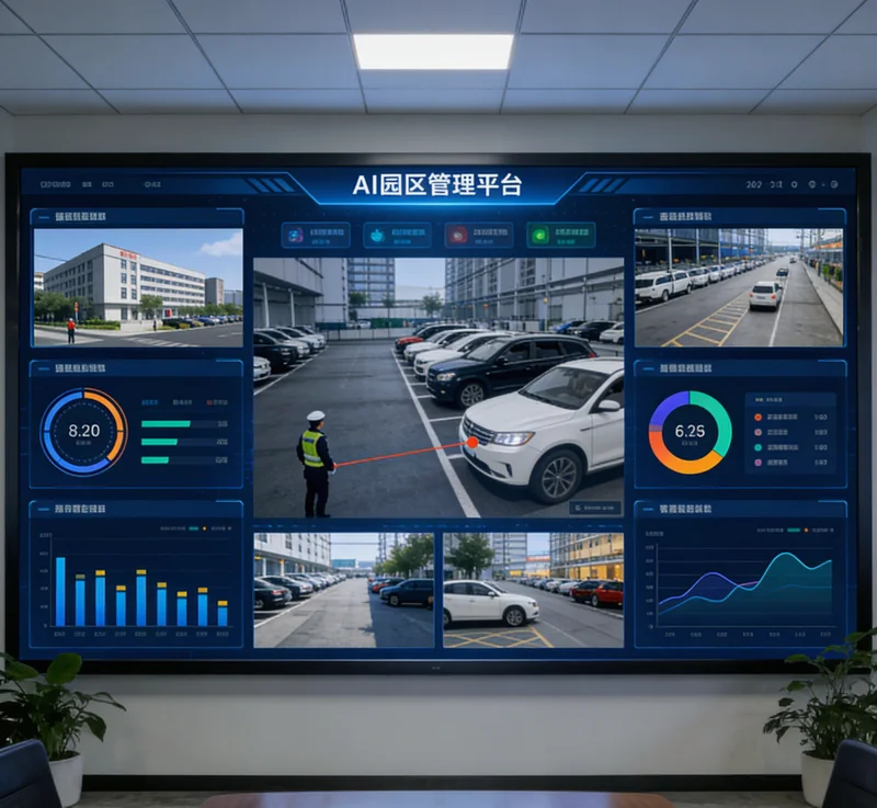 AI安全帽检测系统后台界面,实时视频中未戴安全帽的人被红框标注