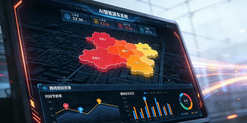 一张示意图，展示人工调度导致的混乱路线与AI优化后高效路线的对比