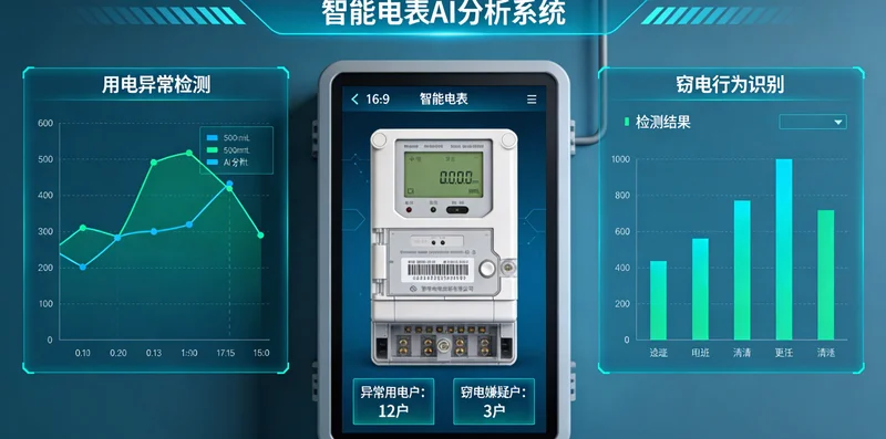 工厂空压机房内景，设备上安装有各类传感器和智能电表