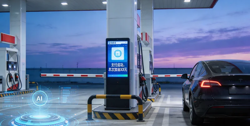 人脸支付收银台前顾客排队,服务员忙于应对咨询