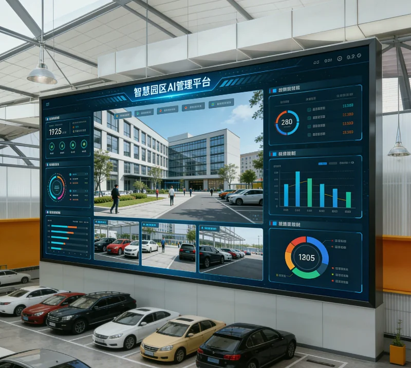 AI生产优化系统看板，显示设备实时状态与工艺参数建议