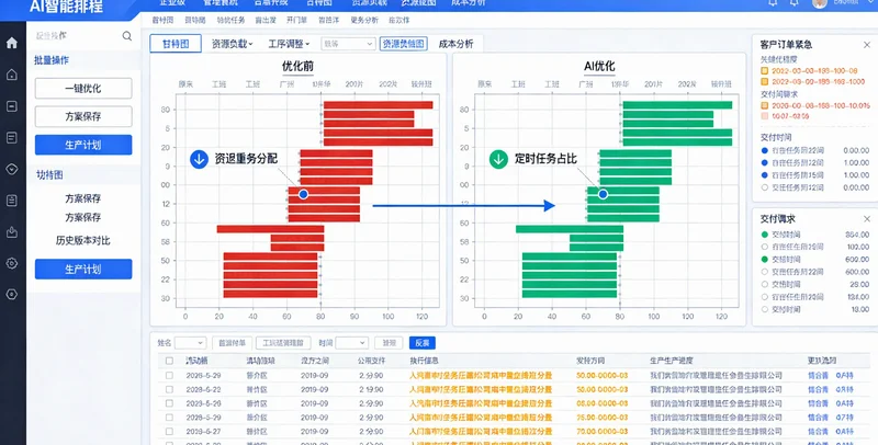 塑料瓶厂计划员正在电脑前查看复杂的Excel表格，桌上堆满纸质订单