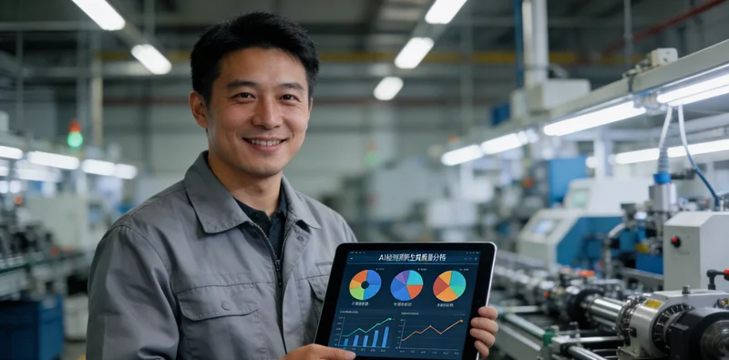 压塑车间内，工人正对产品进行人工目视检查，表情专注但略显疲惫。