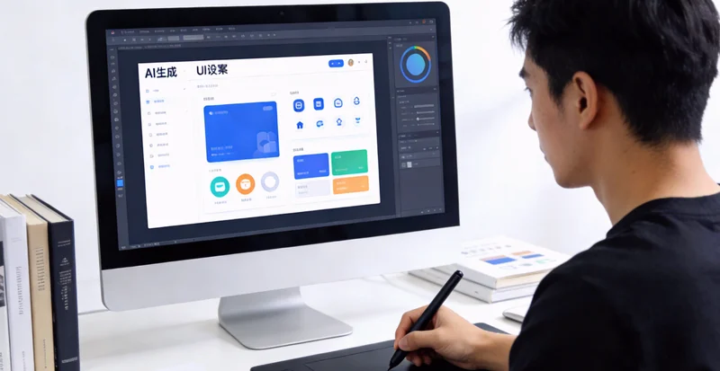 UI设计培训课堂上，学员面对电脑屏幕露出困惑表情，老师在一旁指导