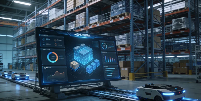物流公司调度中心大屏，显示AI预测的货量趋势与车辆调度建议