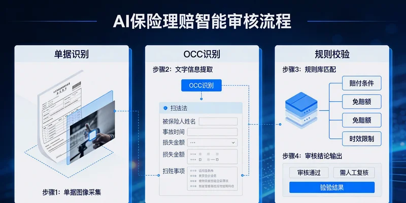 深夜，保险理赔办公室内，员工在堆积如山的案件材料前疲惫工作