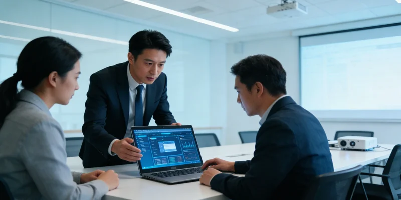 一个典型的公关复盘会议场景，团队成员面对一堆数据报告争论不休