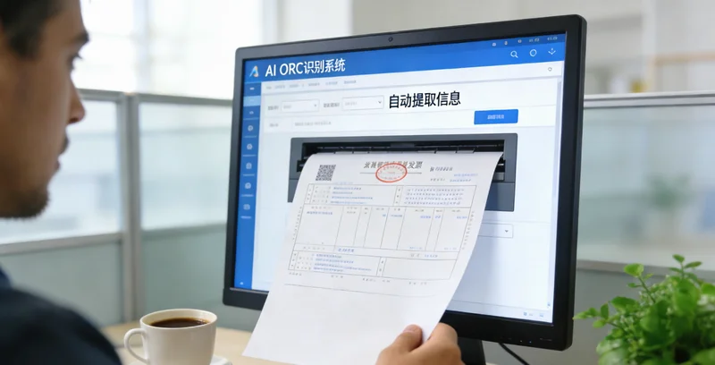 票据审核员面对堆积如山的单据进行人工审核