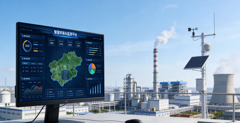 监测人员夜间在河道边使用设备进行排查