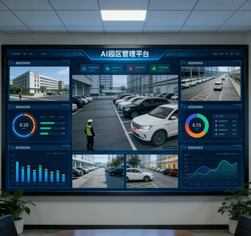 制氢厂区AI无人巡检系统硬件部署示意图，展示摄像头与传感器点位