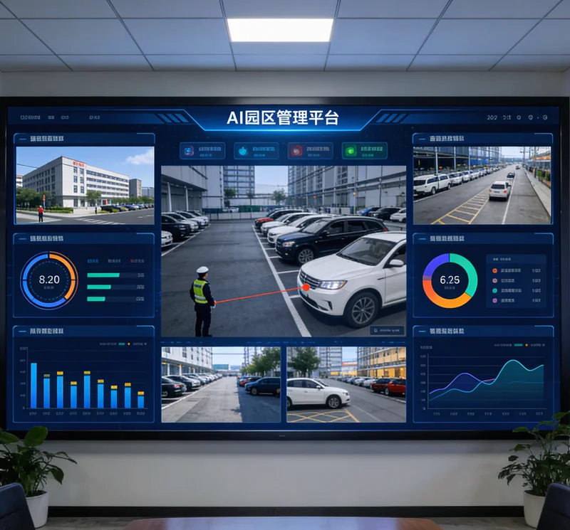 电脑屏幕上显示AI漏损检测系统界面，正对多个站点进行健康度评分和漏损预警