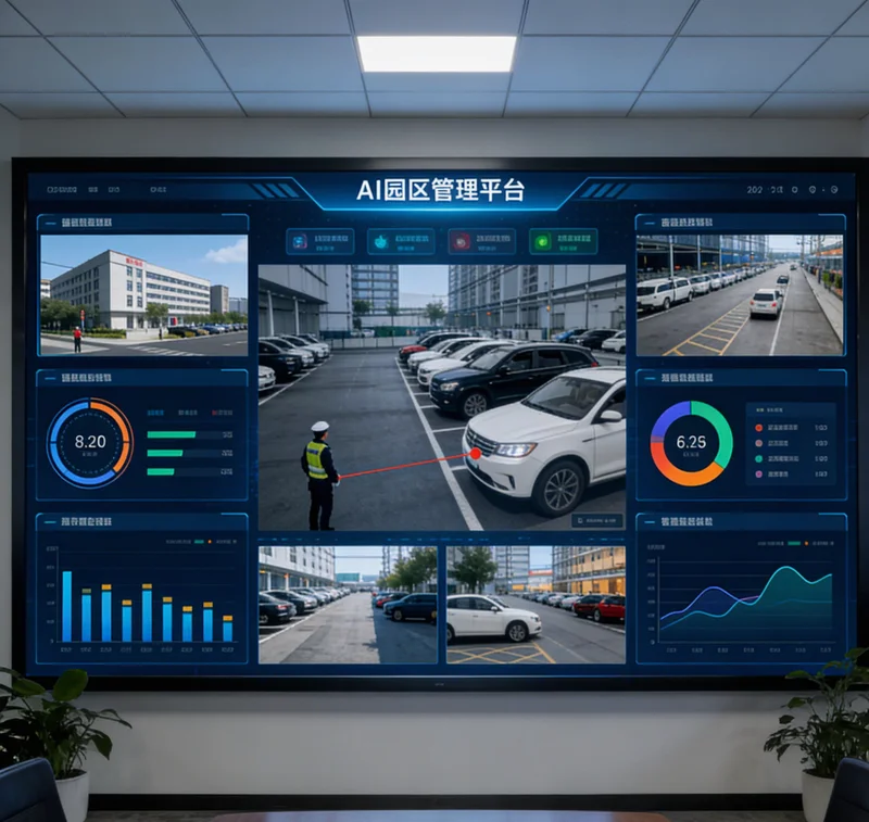 AI碳排放管理系统实时监控大屏，显示各车间能耗与预警