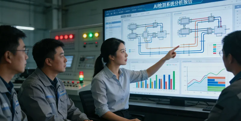 注塑车间里,质检员在灯光下仔细检查塑料产品外观